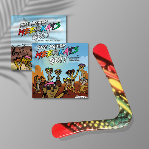Books Series 1 The Merry Meerkats GO!! and Book 2 Share The Kat-O-Rang, with Boomerang Kat-O-Rang package deal!